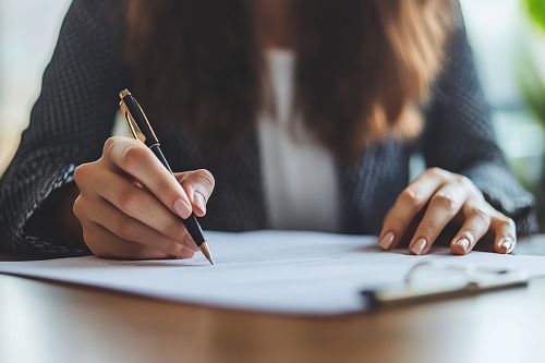 Frau unterzeichnet Vertrag